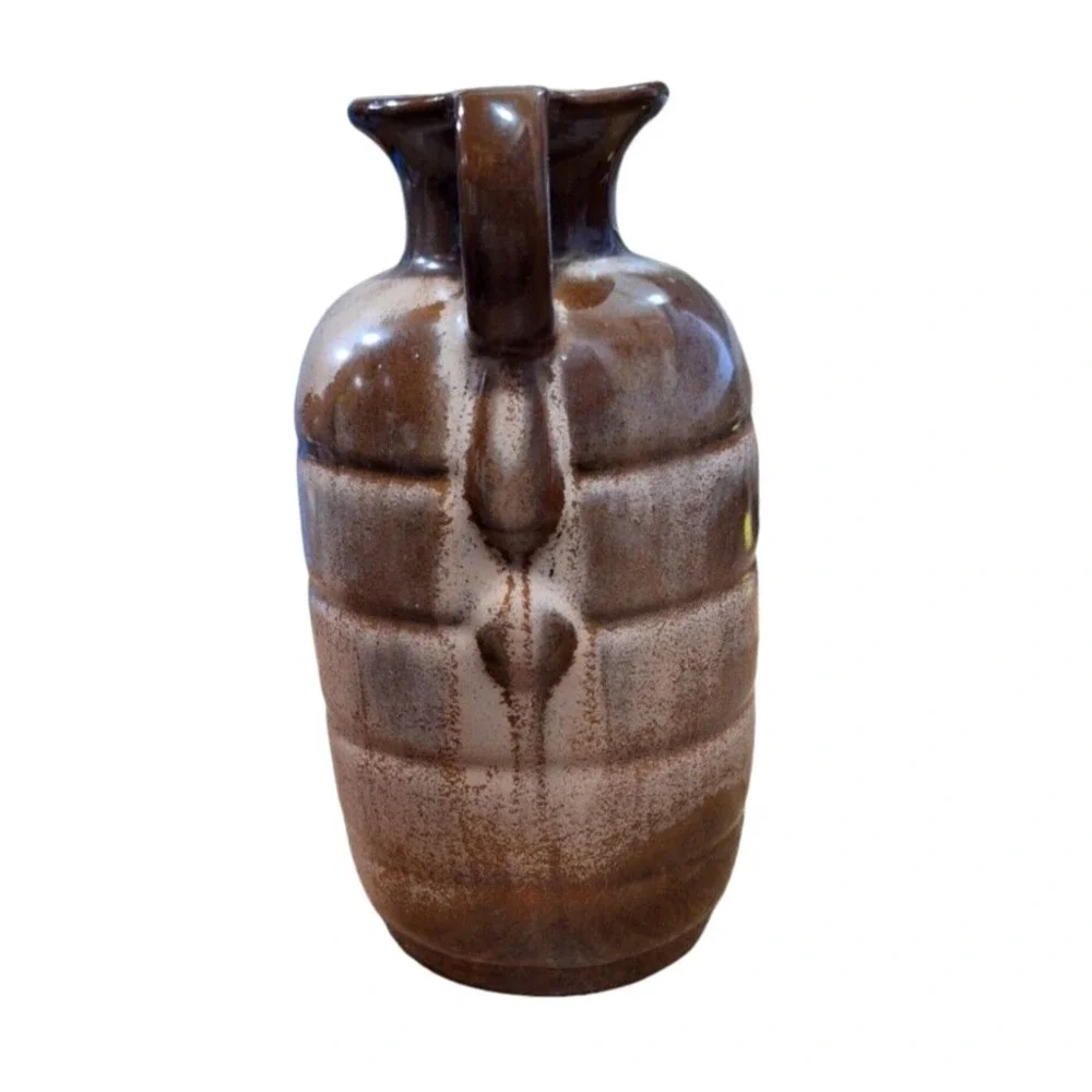 Vintage Frankoma Pottery Ribbed Ceramic Ombre Pitcher with Handle and Cork